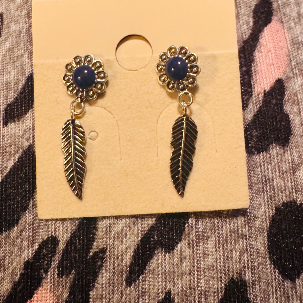 Silver Feather Drop Earrings